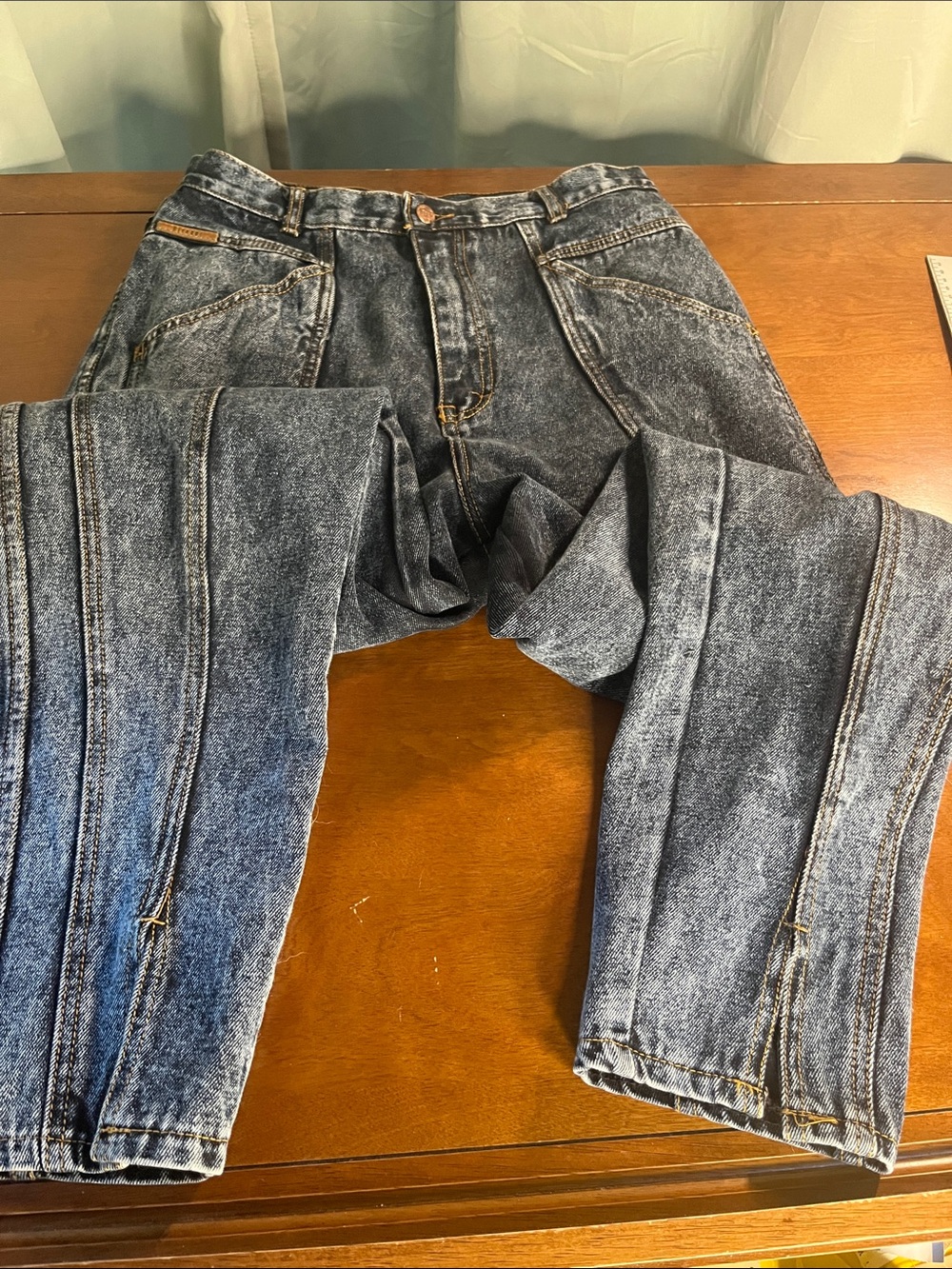 VTG Gitano Black Acid Wash Jeans Tapered Leg Hem detail size 14